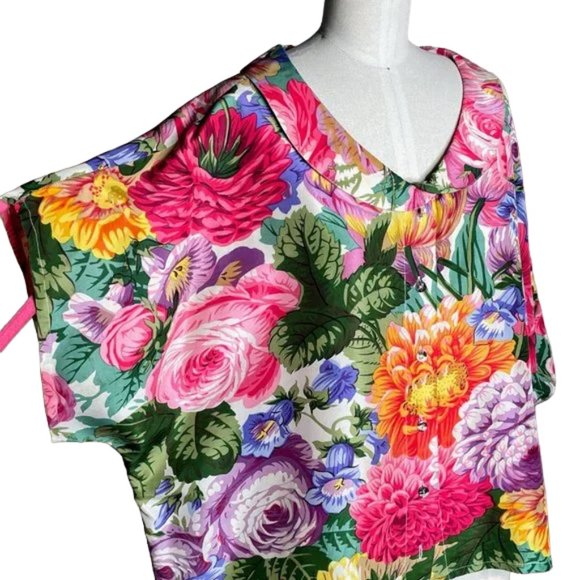 Vintage Anne Pinkerton Glory 100% Silk Rainbow Floral Peter Pan Collar Blouse - Picture 6 of 11